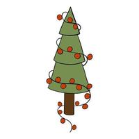 Cartoon Christmas tree. Vector illustration on a white background.