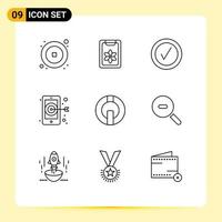 9 Universal Outlines Set for Web and Mobile Applications crypto currency coin checked io coin target Editable Vector Design Elements