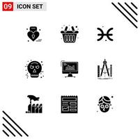 9 User Interface Solid Glyph Pack of modern Signs and Symbols of business chart horoscope halloween face Editable Vector Design Elements