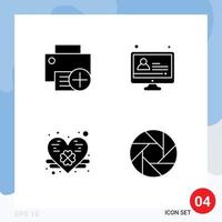 4 Universal Solid Glyphs Set for Web and Mobile Applications add heart gadget education aperture Editable Vector Design Elements