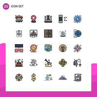 25 Thematic Vector Filled line Flat Colors and Editable Symbols of gear summary castle data strategy Editable Vector Design Elements