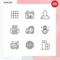 Set of 9 Vector Outlines on Grid for transport car historical building bus paper Editable Vector Design Elements