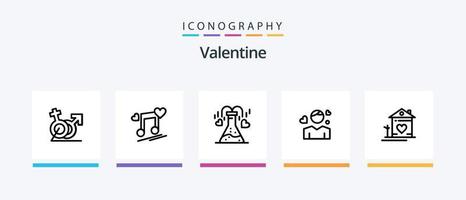 Valentine Line 5 Icon Pack Including card. letter. couple. heart. location finder. Creative Icons Design vector