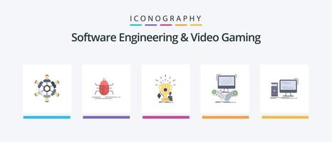 Paquete de 5 iconos planos de ingeniería de software y videojuegos que incluye Internet. juego. pruebas. ganador. deporte. diseño de iconos creativos vector