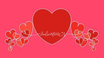 valentine's card with one line drawing of heart crown shape vector