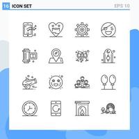 User Interface Pack of 16 Basic Outlines of pirate horror mother halloween gear Editable Vector Design Elements