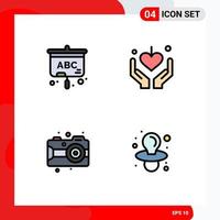 Pictogram Set of 4 Simple Filledline Flat Colors of projector paint hands mother baby Editable Vector Design Elements