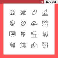 Pictogram Set of 16 Simple Outlines of head creative network holiday drum Editable Vector Design Elements