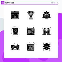 Group of 9 Solid Glyphs Signs and Symbols for love flask marketing chemical star Editable Vector Design Elements