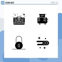 Modern Set of 4 Solid Glyphs Pictograph of first aid padlock medical toaster comet Editable Vector Design Elements