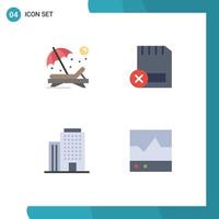 Mobile Interface Flat Icon Set of 4 Pictograms of beach removed sun computers office Editable Vector Design Elements