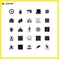 Mobile Interface Solid Glyph Set of 25 Pictograms of devices card russia add shooter Editable Vector Design Elements