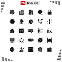 25 Universal Solid Glyph Signs Symbols of connected cloud house mobile time Editable Vector Design Elements