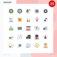 conjunto de pictogramas de 25 colores planos simples de configuración de señal de herramienta de opciones elementos de diseño vectorial editables mecánicos vector