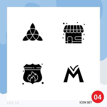 4 User Interface Solid Glyph Pack of modern Signs and Symbols of celtic shield market store monetary unit Editable Vector Design Elements