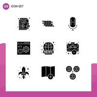 9 Creative Icons Modern Signs and Symbols of world wide development bricks develop browser Editable Vector Design Elements