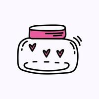 Jar with hearts Hand drawn doodle Valentine's Day illustration. Love and romantic cute icon.  Single element vector