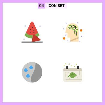 User Interface Pack of 4 Basic Flat Icons of watermelon autumn artificial hair conditioning date Editable Vector Design Elements