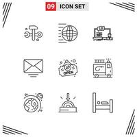 Group of 9 Outlines Signs and Symbols for open mail transport letter computer Editable Vector Design Elements