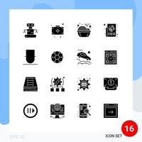 Universal Icon Symbols Group of 16 Modern Solid Glyphs of person gentleman noodles press news Editable Vector Design Elements