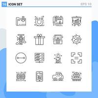 Set of 16 Commercial Outlines pack for communication announcement tool presentation analysis Editable Vector Design Elements