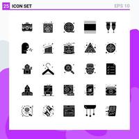 25 User Interface Solid Glyph Pack of modern Signs and Symbols of vertical layout wide flow reel Editable Vector Design Elements