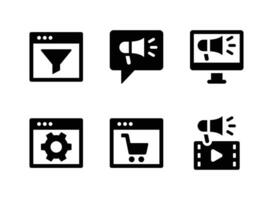 conjunto simple de iconos sólidos de vector de marketing digital