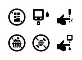 conjunto simple de iconos sólidos de vector de diabetes