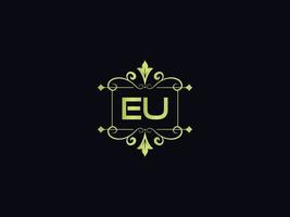 Minimal Eu Logo Image, Square Eu Luxury Logo Letter Vector Icon Design