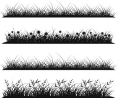 Big Grass Borders Set, Vector Illustration