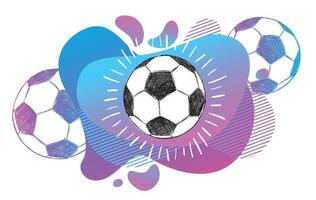 Hand drawn football, soccer ball sketch. Fluid abstract background. Banners with flowing liquid shapes. Vector