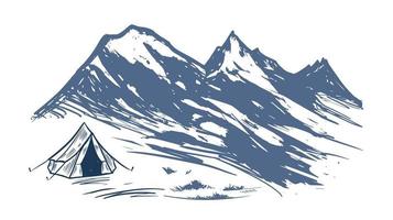 Camping in nature, mountains, hand drawn illustrations vector