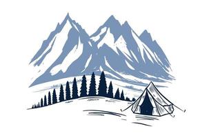 Camping in nature, mountains, hand drawn illustrations vector