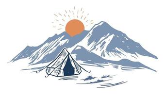 camping en la naturaleza, montañas, ilustraciones dibujadas a mano vector