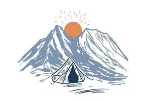 Camping in nature, mountains, hand drawn illustrations vector