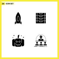 Solid Glyph Pack of 4 Universal Symbols of rocket halloween startup drawer scary Editable Vector Design Elements