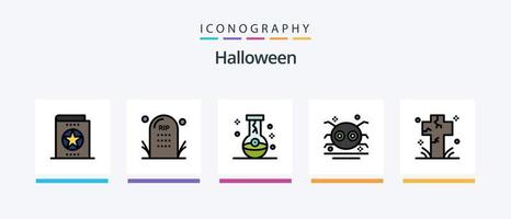 la línea de Halloween llenó el paquete de 5 iconos, incluida la tumba. muerte. dulce. cementerio. de miedo. diseño de iconos creativos vector