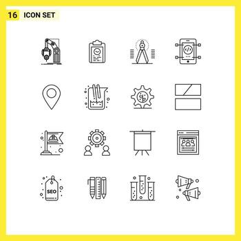 Modern Set of 16 Outlines Pictograph of development mobile progress draw tool Editable Vector Design Elements
