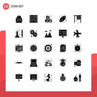 Modern Set of 25 Solid Glyphs and symbols such as desk bread interface baking learning Editable Vector Design Elements
