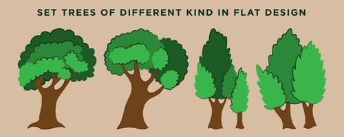 Set trees of different kind in flat design vector