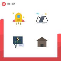 4 Universal Flat Icon Signs Symbols of astronomy mail mountains hiking building Editable Vector Design Elements