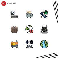 9 User Interface Filledline Flat Color Pack of modern Signs and Symbols of internet cart duration shopping basket Editable Vector Design Elements