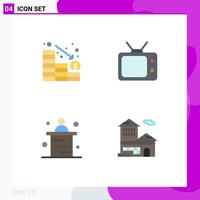 Mobile Interface Flat Icon Set of 4 Pictograms of analytics office down watch bank Editable Vector Design Elements