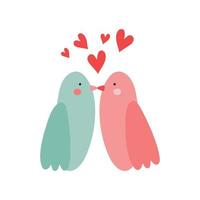 ilustración vectorial de lindos pájaros de dibujos animados enamorados con corazones rojos para el diseño de concepto de amor y relación vector