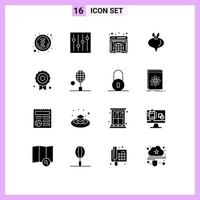 16 Universal Solid Glyph Signs Symbols of racket quality internet medal vegetable Editable Vector Design Elements