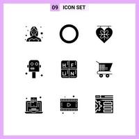 9 iconos creativos signos y símbolos modernos de elementos tablero periódico robot espacio elementos de diseño vectorial editables vector