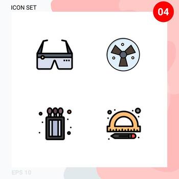 4 interfaz de usuario paquete de color plano de línea de llenado de signos y símbolos modernos de gafas de camping de computadora advirtiendo elementos de diseño vectorial editables de caja de cerillas vector