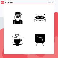 Thematic Vector Solid Glyphs and Editable Symbols of cap love woman masquerade board Editable Vector Design Elements