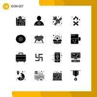 Universal Icon Symbols Group of 16 Modern Solid Glyphs of boobs smoke network pollution fire Editable Vector Design Elements