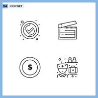 Modern Set of 4 Filledline Flat Colors and symbols such as interface coin action clapper finance Editable Vector Design Elements